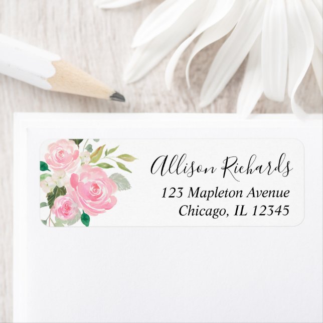 Étiquette Aquarelles florales rose vif (En situation)