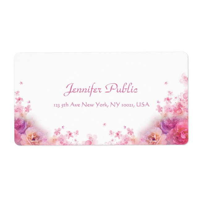 Étiquette Aquarelles Rose écriture moderne Script Floral (Devant)