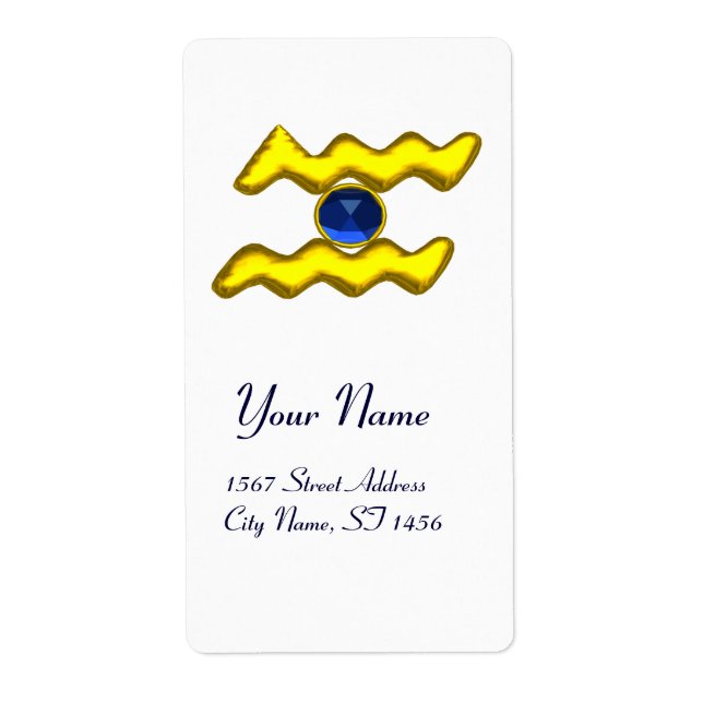 Étiquette AQUARIUS ZODIAC ANNIVERSAIRE Bleu Sapphire (Devant)