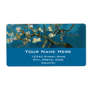 Étiquette Arbre aux amandes en fleurs, Vincent van Gogh.