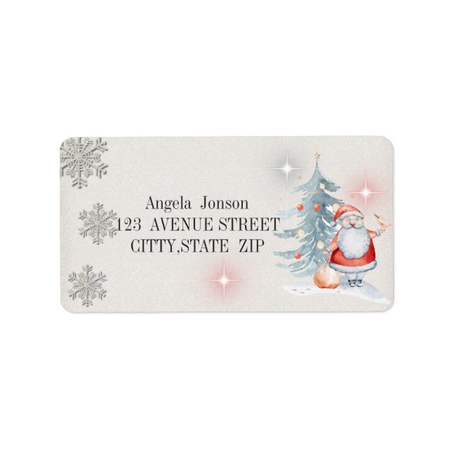 Étiquette Arbre de Noël aquarelle, Père Noël (Devant)