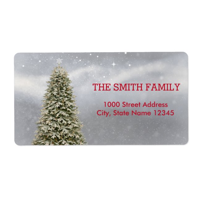 Étiquette Arbre de Noël avec Arrière - plan de neige (Devant)
