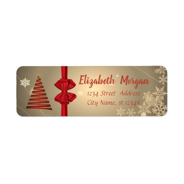 Étiquette Arbre de Noël, Bow rouge, Fêtes de neige (Devant)
