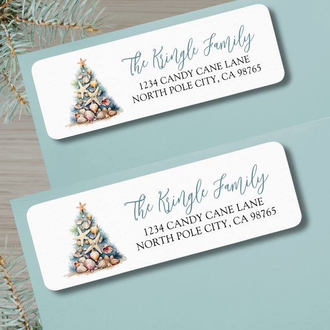 Étiquette Arbre de Noël de plage Adresse de retour (Beach Christmas Tree Return Address label )