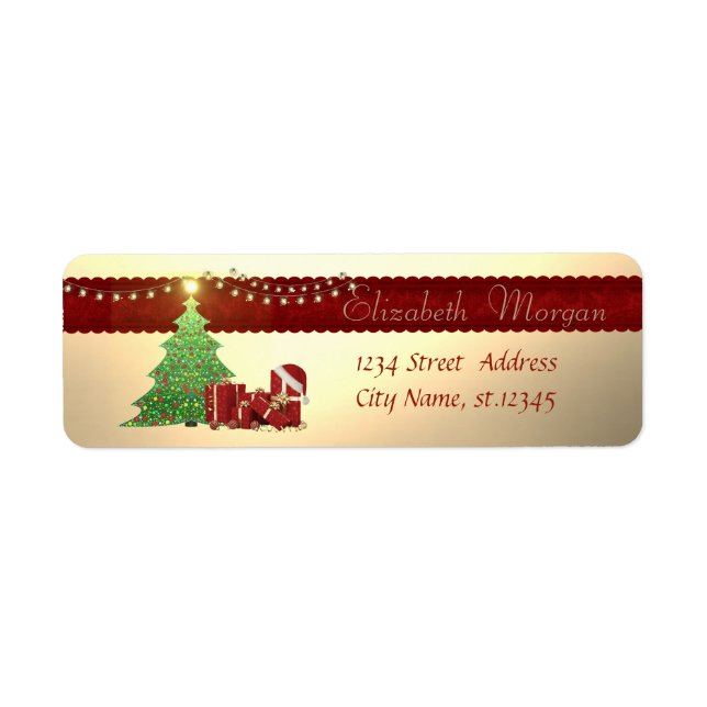 Étiquette Arbre de Noël élégant, Cadeaux de Noël (Devant)