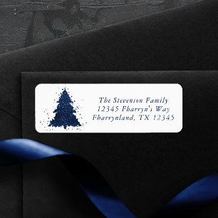 Étiquette Arbre de Noël Moody   Classy Navy Blue Address