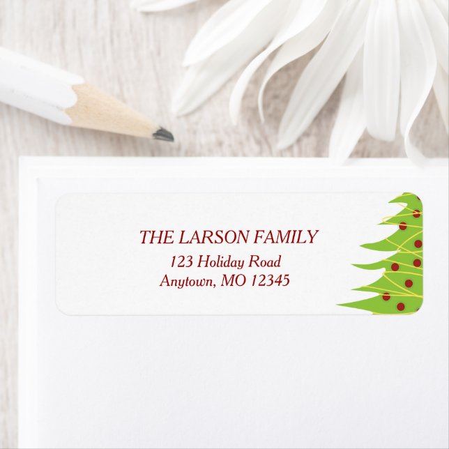 Étiquette Arbre de Noël rouge et vert | Adresse de vacances (En situation)
