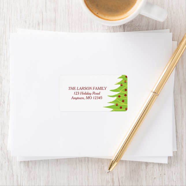 Étiquette Arbre de Noël rouge et vert | Atelier d'adresses d (En situation)