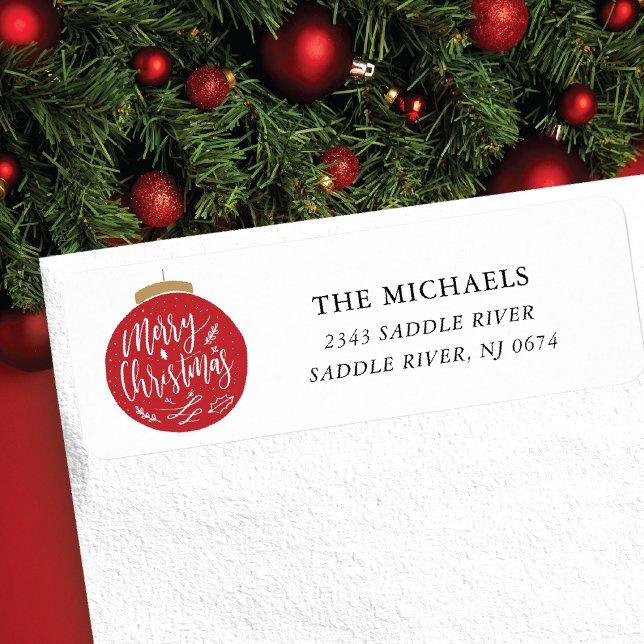 Étiquette Arbre de Noël Rouge Joyeux (Créateur téléchargé)