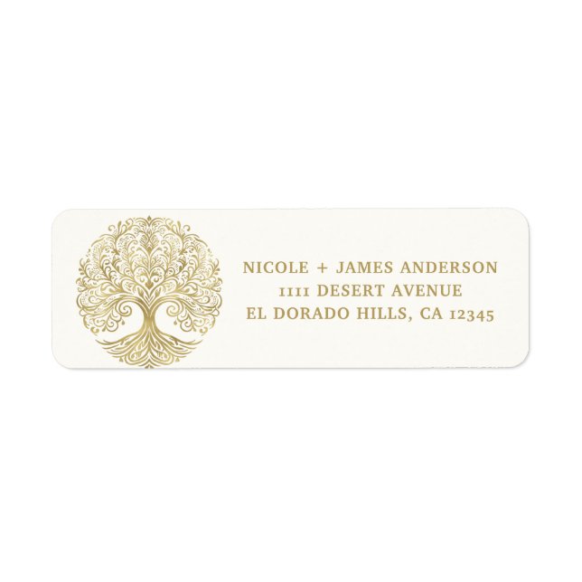 Étiquette Arbre de vie Cream & Gold Celtic Mariage (Devant)