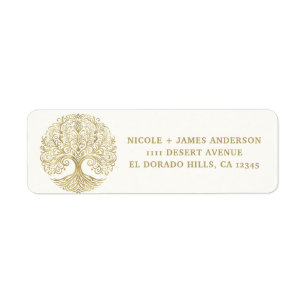 Étiquette Arbre de Vie Crème et Or Mariage Celtique