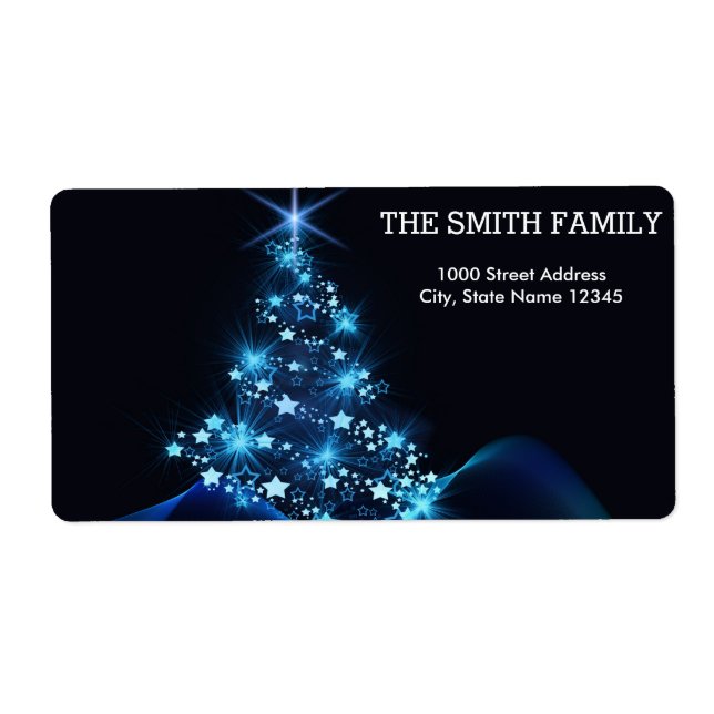 Étiquette Arbre d'or de Noël avec Arrière - plan noir (Devant)