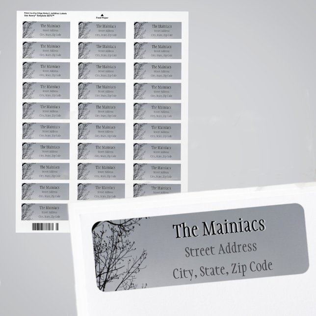 Étiquette Arbre en silhouette noire Branches Gris Adresse de (Créateur téléchargé)