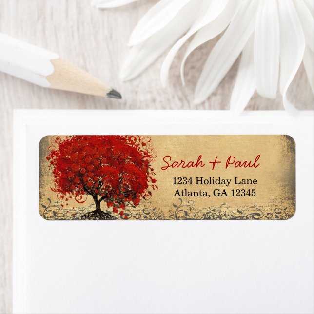 Étiquette Arbre rustique médiéval Renaissance feuille de coe (En situation)