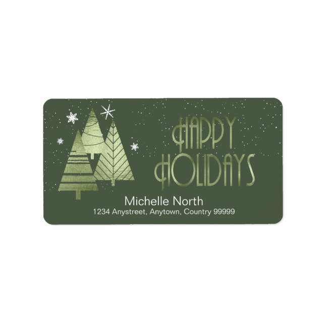 Étiquette Arbres de Noël et flocons de neige Green ID863 (Devant)
