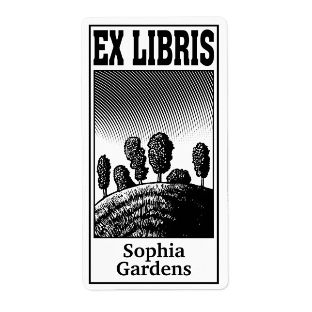 Étiquette Arbres sur une colline Ex Libris (Devant)