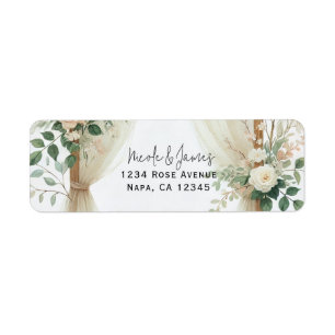 Étiquette Arc en bois floral verdure Rose Mariage rustique