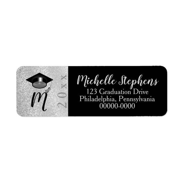 Étiquette ARGENT | Black Faux Parties scintillant Grad Casqu (Devant)