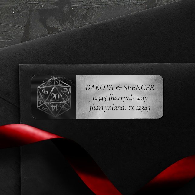 Étiquette Argent D20 Crit | Adresse de retour des dés du jou (Créateur téléchargé)