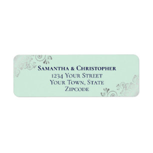 Étiquette Argent Frills Mint & Navy Mariage Adresse de retou