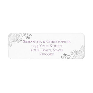 Étiquette Argent Frills Purple White Mariage Adresse de reto