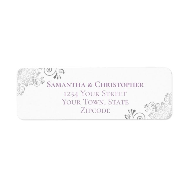 Étiquette Argent Frills Purple White Mariage Adresse de reto (Devant)