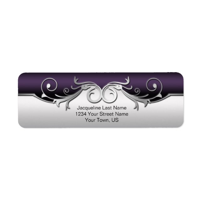 Étiquette Argent Orné Fissures Violet Noir Dégradé (Devant)
