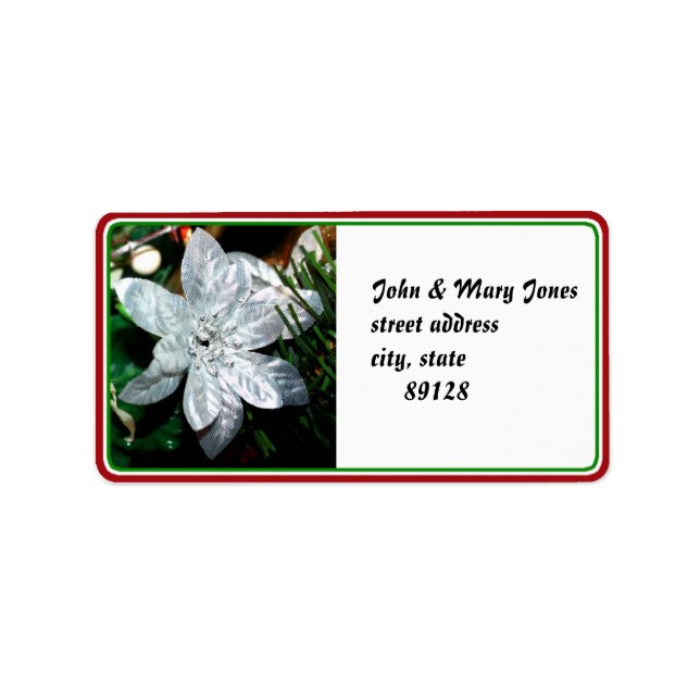 Étiquette Argent Poinsettia Ornement (Devant)