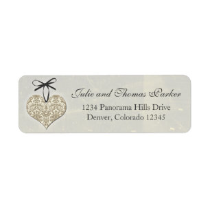 Étiquette Argent Vintage Damask Heart Mariage Adresse de ret