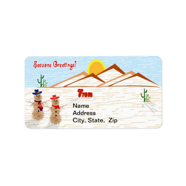 Étiquette Arizona Tumbleweed Snowman Noël (Devant)