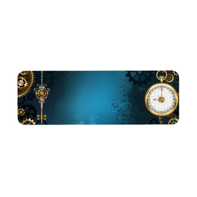 Étiquette Arrière - plan turquoise à vapeur avec Gears (Devant)