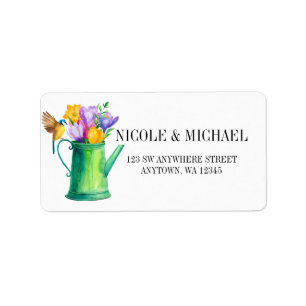 Étiquette Arrosage chic avec fleurs et mariage d'oiseaux