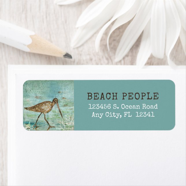 Étiquette Art de la plage Coastal Bird Snipe (Customizable Coastal Bird Snipe Beach Art Label from Jenn's Emporium.)