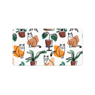 Étiquette Art de trait dessin chats et fleurs