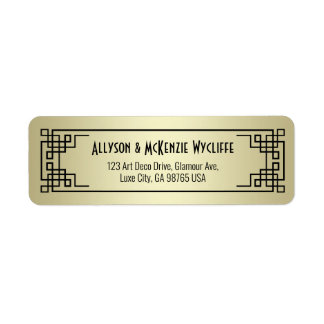 Étiquette Art Déco Adresse de retour Champagne Gold Gatsby G
