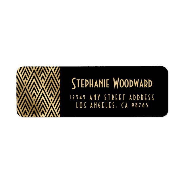 Étiquette Art Déco Géométrique Gold Black Adresse de retour (Devant)