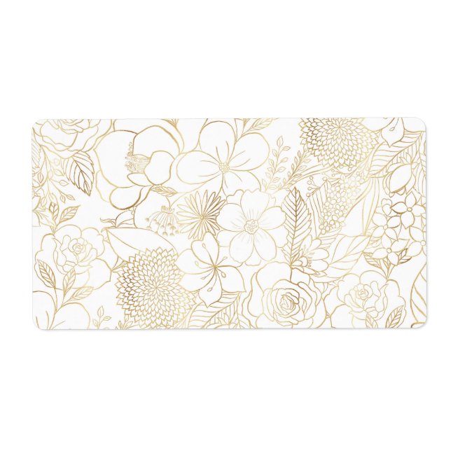 Étiquette Art moderne Gold White Floral Doodles (Devant)