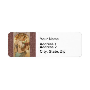 Étiquette Art Nouveau Femme Mucha Belle