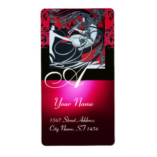 Étiquette ART NOUVEAU OR NOIR NOIR MONOGRAMME, rubis