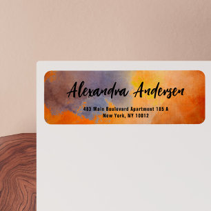 Étiquette Artisan Moderne Orange Aquarelle Adresse de retour