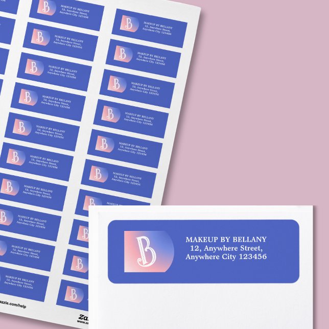 Étiquette Artiste de maquillage Monogramme moderne bleu rose (Créateur téléchargé)