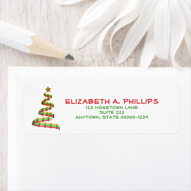 Étiquette Artsy Red, Green Gold Christmas Tree Art Custom (En situation)