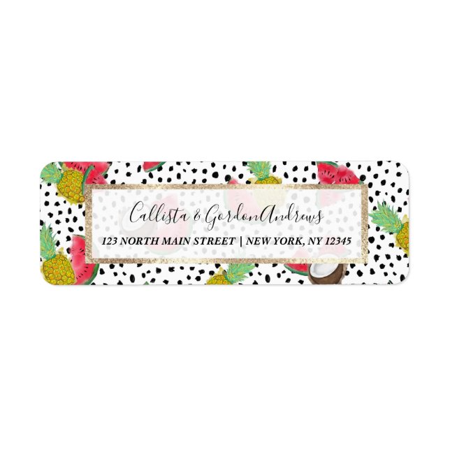 Étiquette Artsy Tropical Fruit Pois Motif aquarelle (Devant)