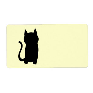 Étiquette Assis Noir Chat Silhouette.