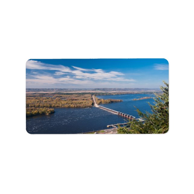 Étiquette Au-dessus du fleuve Mississippi et du barrage d'Al (Devant)