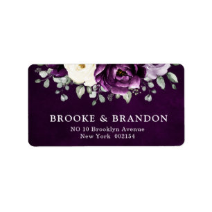 Étiquette Aubergine Plum violet Ivory Blanc Floral Mariage L