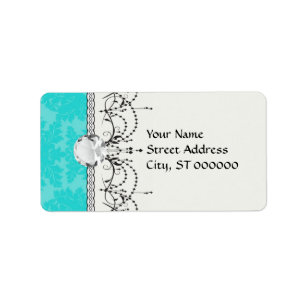 Étiquette audacieux motif damassé bleu aqua aquamarine
