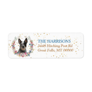 Étiquette Australian Cattle Dog Spring Flowers Wreath