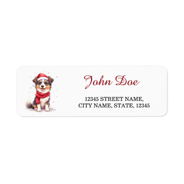 Étiquette Australian Shepherd Dog in Santa Hat Christmas (Devant)