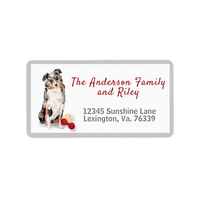 Étiquette Australian Shepherd & Toys Family Return Adresse (Devant)